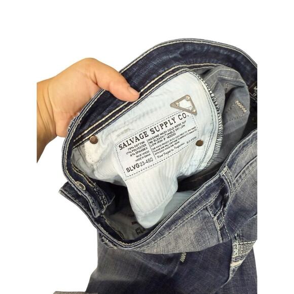 Salvage Mayhem Bootcut Dark Wash Thick Stitch Stretch Denim Jeans Men’s 31 Long - Picture 10 of 13